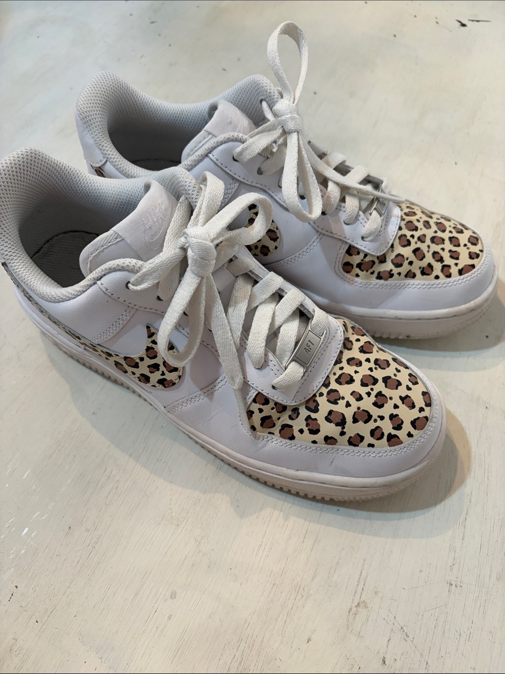 Nike White Low-Top Sneakers with Leopard Print